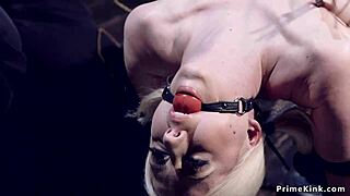 blonde bound in device, craving zipper tease?