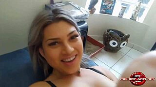 melody antunes, latina teen, tests sofa with guy and lets him cum in her mouth