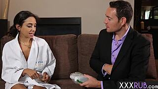 Petite Trinity St Clair feels intense pleasure riding a big cock after massage.