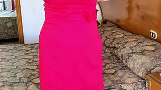 Hot Milf Mariaold In Red Stockings And High Heels Shoes Teasing By Huge Tits Shaved Pussy And Ass