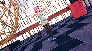 Pink cat from touhou gets her huge boobs exposed in lingerie animation!