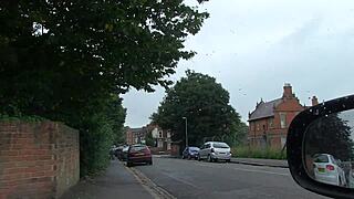 The busty British girl can't wait, she starts masturbating in the car.