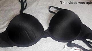 me jerking with friend's red lingerie, cumming on it