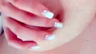 Cute Student Teasing Her Huge Boobs On Bed