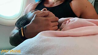 Public fingering Asian on airplane mile high club!