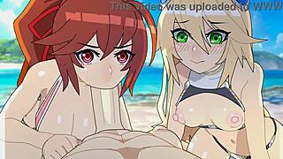 I watch the beach episdoe of blazblue hentai, uncensord 3d cartoon on the beach.
