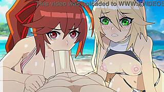 I watch the beach episdoe of blazblue hentai, uncensord 3d cartoon on the beach.