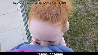 Pale Redhead Ruby Red Bent Over for Monster Cock Outdoors