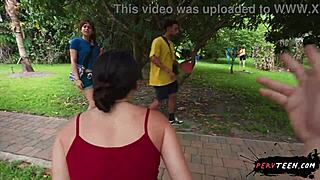 fucking doggystyle in public park with monster cock, small tits teen bent over