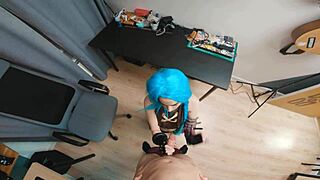 Crazy Jinx in cosplay fucks hard on the desk, giving blowjobs like a wild torch 🔥