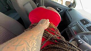 busty ebony girl squirts during missionary in the car