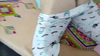 incredible stepmother shows panties while getting ass fucked and almost caught swallowing cock