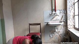 Struggling babe in lesbian bondage scene