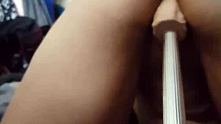 Amateur BBW Riding Big Dildo All The Way In POV View With Monster Cock