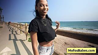 Sexy black beauty Eden West seduces Charles Dera with her nice natural big boobs and bald black pussy.