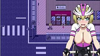 The blonde loses the race and the guy grabs her big tits on the street.