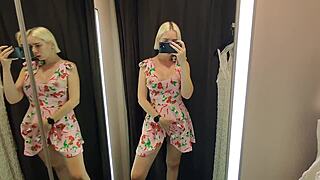 Try on haul transparent clothes in fitting room and have masturbation with strong orgasm