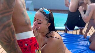 Pool party with friend's wife and young stepdaughter