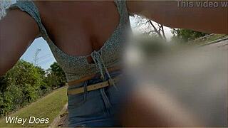 wife flashes big tits during public bike ride on streets