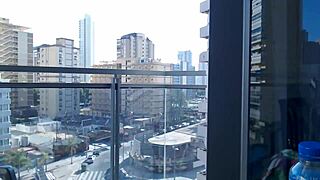 Hot Gamer Girl Flashes Big Tits on Balcony Outdoors. So Sexy!