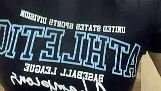 Young cute teen fucks her best friend roommate in bathroom, getting cum covered