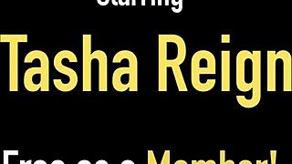 Tasha Reign caught masturbating with dirty talk, then drilled by lesbian.