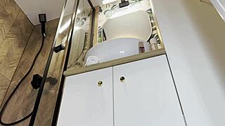 my hot redhead girlfriend teases with tight pussy in bathroom