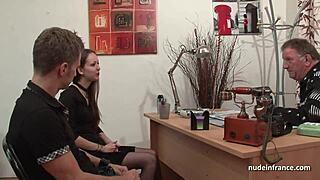 SKINNY FRENCH BRUNETTE GETS ANAL FUCKED ON CASTING COUCH!