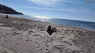 Curvy Nudist Stranger Teases Voyeur with Dildo on Beach