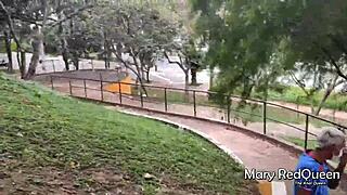 Monster cock group catches lingerie masturbation in public, big black cock sucking interracial