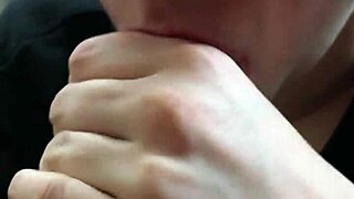 close up view of lipstick smeared blowjob