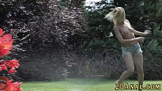 Watch this babe get her ass fucked and jizzed outdoors!