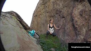 Redhead hiker Penny Pax gets snatch drilled outdoors hard.