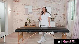 all girl massage - sexy ebony babe enjoys wet scissoring session