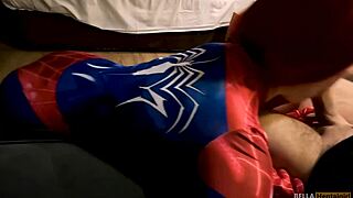 i am mary jane watson in spider-woman cosplay getting bukkake