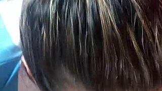 the blonde girlfriend eats cum from friend's liquid lunch