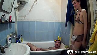 Friends Horny Brunette Gets Dicked In Bath With Thong And Panties