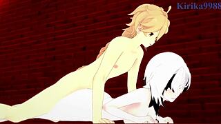 Arlecchino and Aether share intense, emotional sex in Genshin Impact hentai