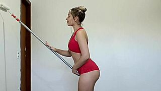 Naughty nymph sticks roller and brush in her ass