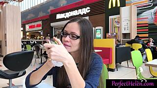 Hot girl blows stranger’s dick in public. She swallows cum at the resort!