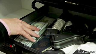 Guy anal fucks girlfriend's step mom in domination roleplay with choking