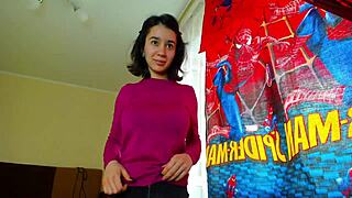 I am Mylaangel wearing tight clothes, pressing my big tits hard and sucking my nipples.