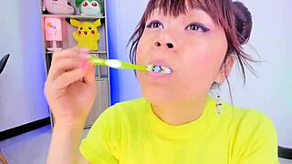 lila jordan brushes teeth with huge tongue