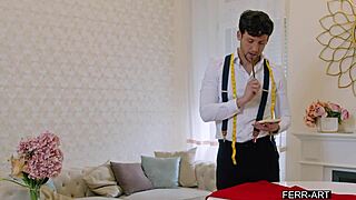 Horny Blonde Nymph Uses Tailor for Sexual Satisfaction Clair Roos