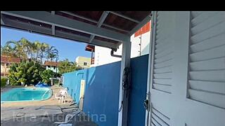 Transition in private camera as delivery guy watches from outside