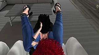 black man interacts with young redhead white woman in an animated scene