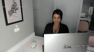 Role play: your huge latina secretary gives handjob to boss with big tits