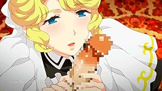 Blonde busty maid in hentai anime