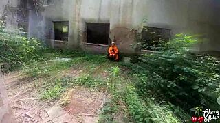 The sexy prisoner was deep sucking a monster cock and got anal fucked in the abandoned place, ending with a facial