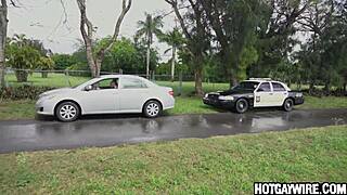 Cop gets a shocking surprise during a routine pull-over in gay office action.